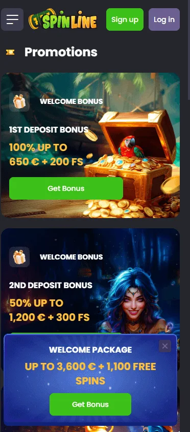 Spinline Casino mobile browser promotions area